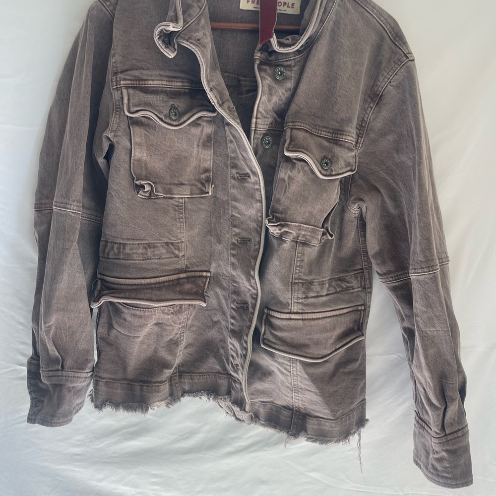 Free People Distressed Utility Jacket in Purple